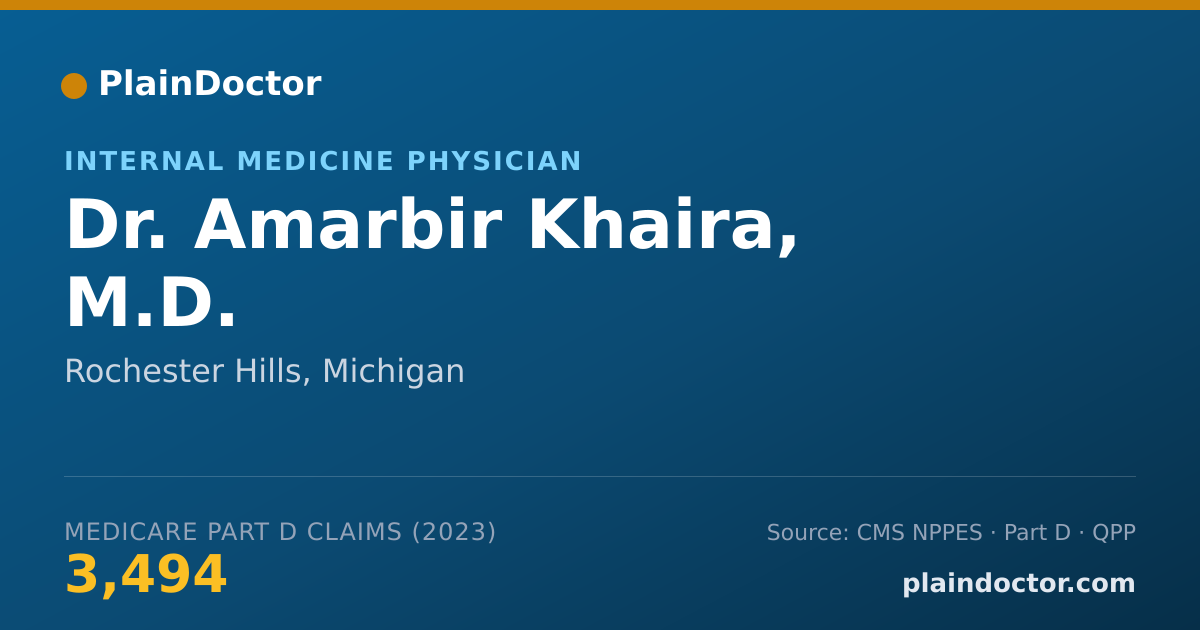 Shareable card for Amarbir Khaira, M.D. - Internal Medicine Physician, Rochester Hills, MI