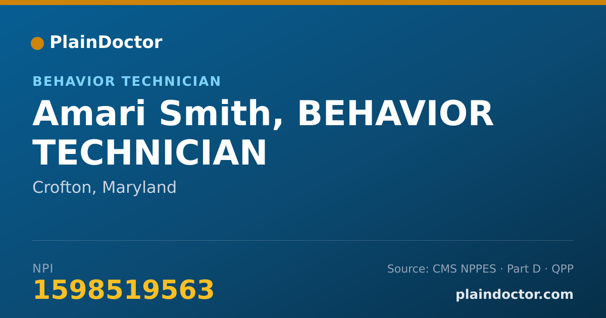 Shareable card for Amari Smith, BEHAVIOR TECHNICIAN - Behavior Technician, Crofton, MD