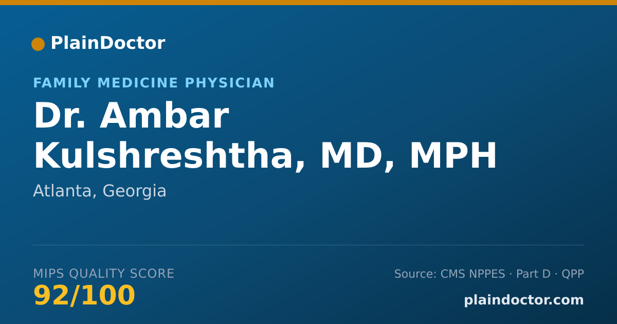 Shareable card for Ambar Kulshreshtha, MD, MPH - Family Medicine Physician, Atlanta, GA