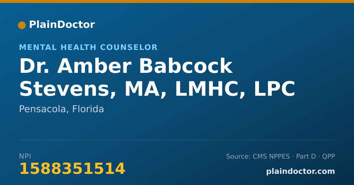 Shareable card for Amber Babcock Stevens, MA, LMHC, LPC - Mental Health Counselor, Pensacola, FL