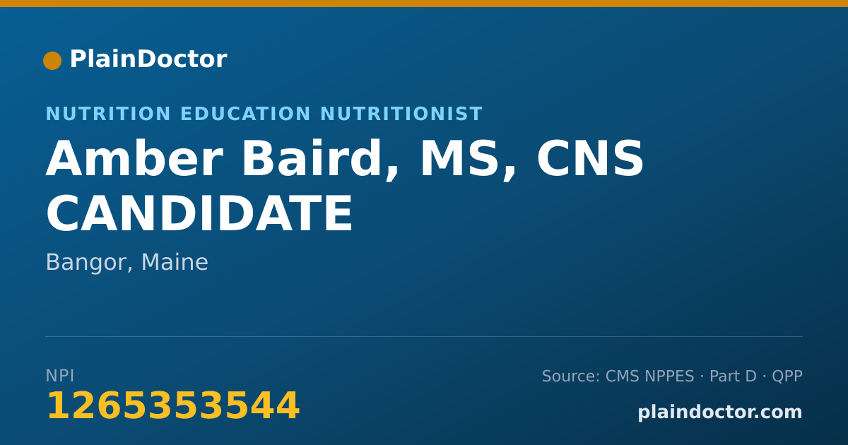 Shareable card for Amber Baird, MS, CNS CANDIDATE - Nutrition Education Nutritionist, Bangor, ME