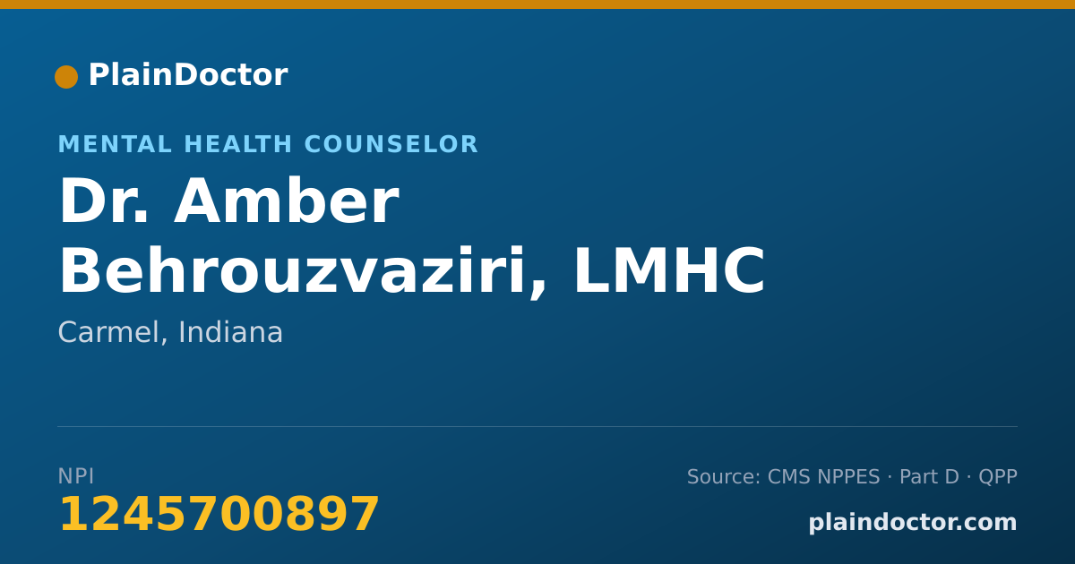 Shareable card for Amber Behrouzvaziri, LMHC - Mental Health Counselor, Carmel, IN