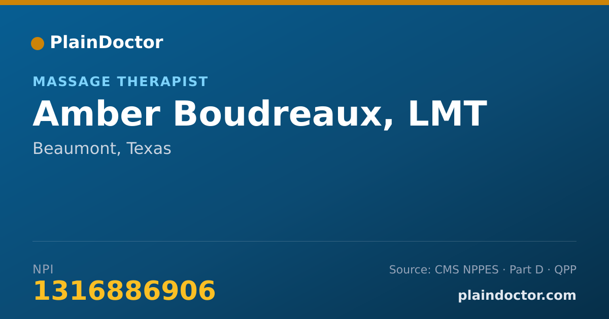 Shareable card for Amber Boudreaux, LMT - Mechanotherapist, Beaumont, TX
