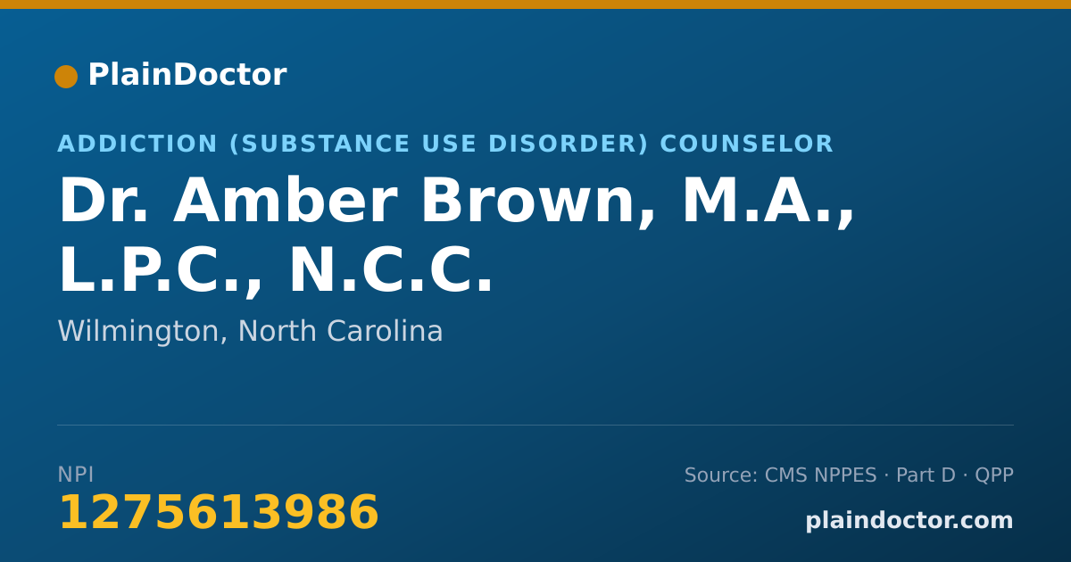 Shareable card for Amber Brown, M.A., L.P.C., N.C.C. - Addiction (Substance Use Disorder) Counselor, Wilmington, NC