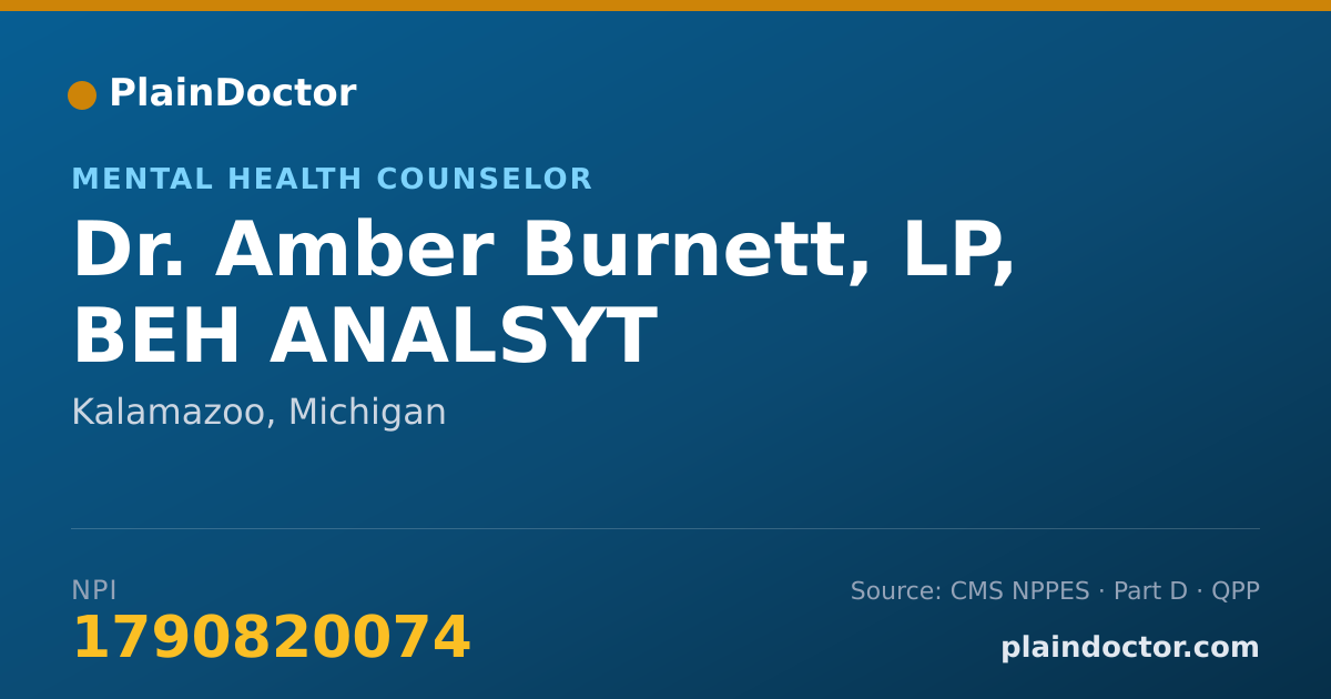 Shareable card for Amber Burnett, LP, BEH ANALSYT - Mental Health Counselor, Kalamazoo, MI