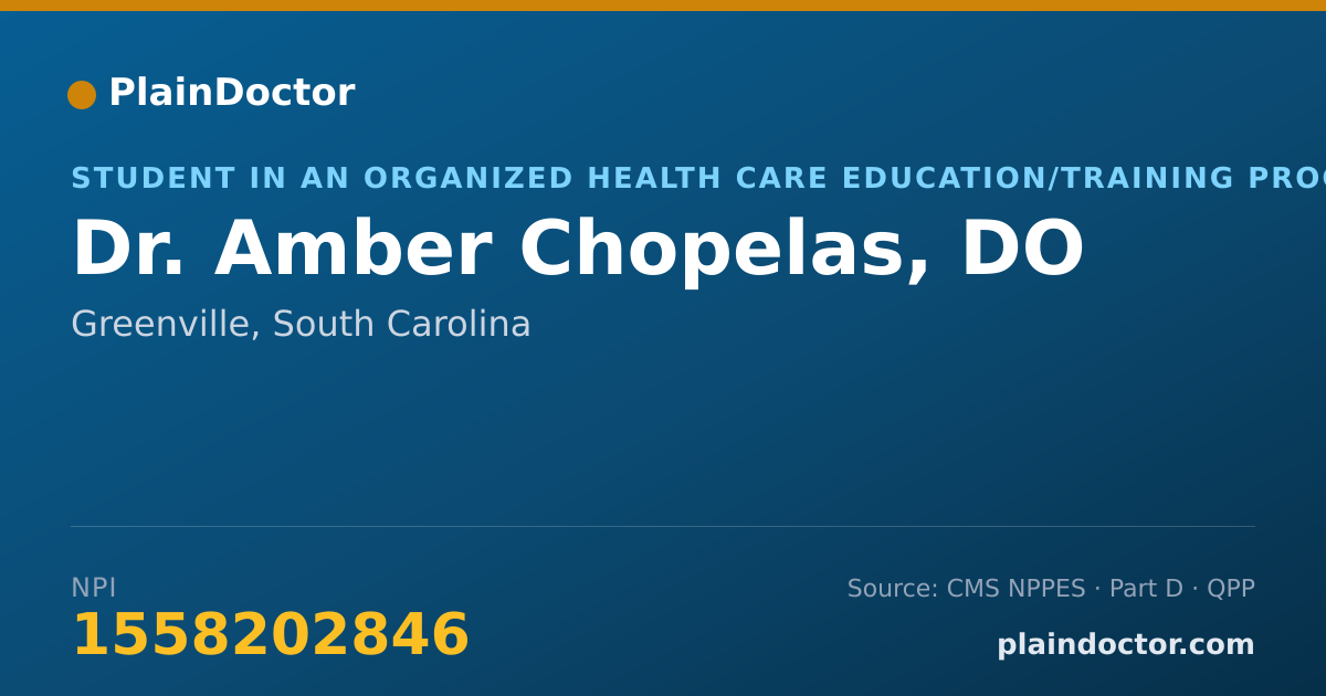 Shareable card for Amber Chopelas, DO - Student in an Organized Health Care Education/Training Program, Greenville, SC