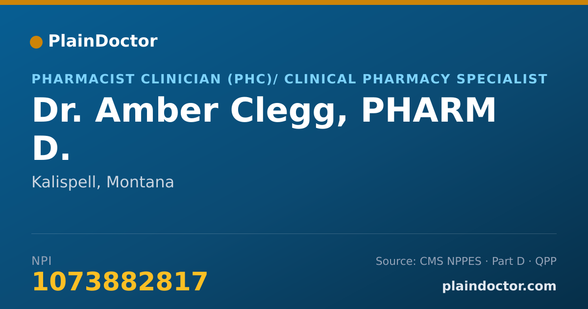 Shareable card for Amber Clegg, PHARM D. - Pharmacist Clinician (PhC)/ Clinical Pharmacy Specialist, Kalispell, MT