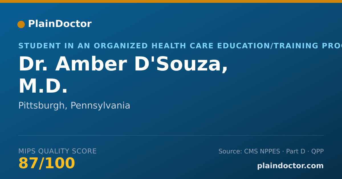 Shareable card for Amber D'Souza, M.D. - Student in an Organized Health Care Education/Training Program, Pittsburgh, PA