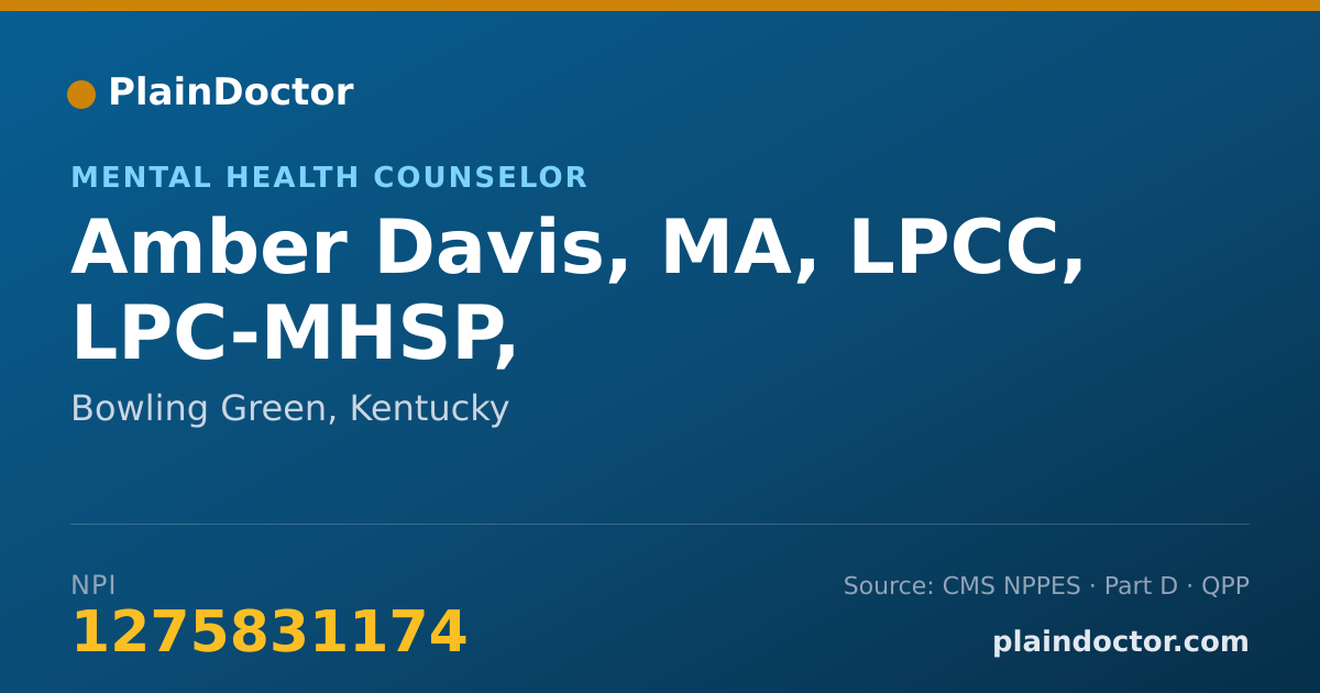 Shareable card for Amber Davis, MA, LPCC, LPC-MHSP, - Mental Health Counselor, Bowling Green, KY
