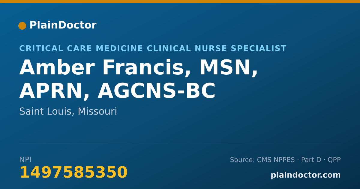 Shareable card for Amber Francis, MSN, APRN, AGCNS-BC - Critical Care Medicine Clinical Nurse Specialist, Saint Louis, MO