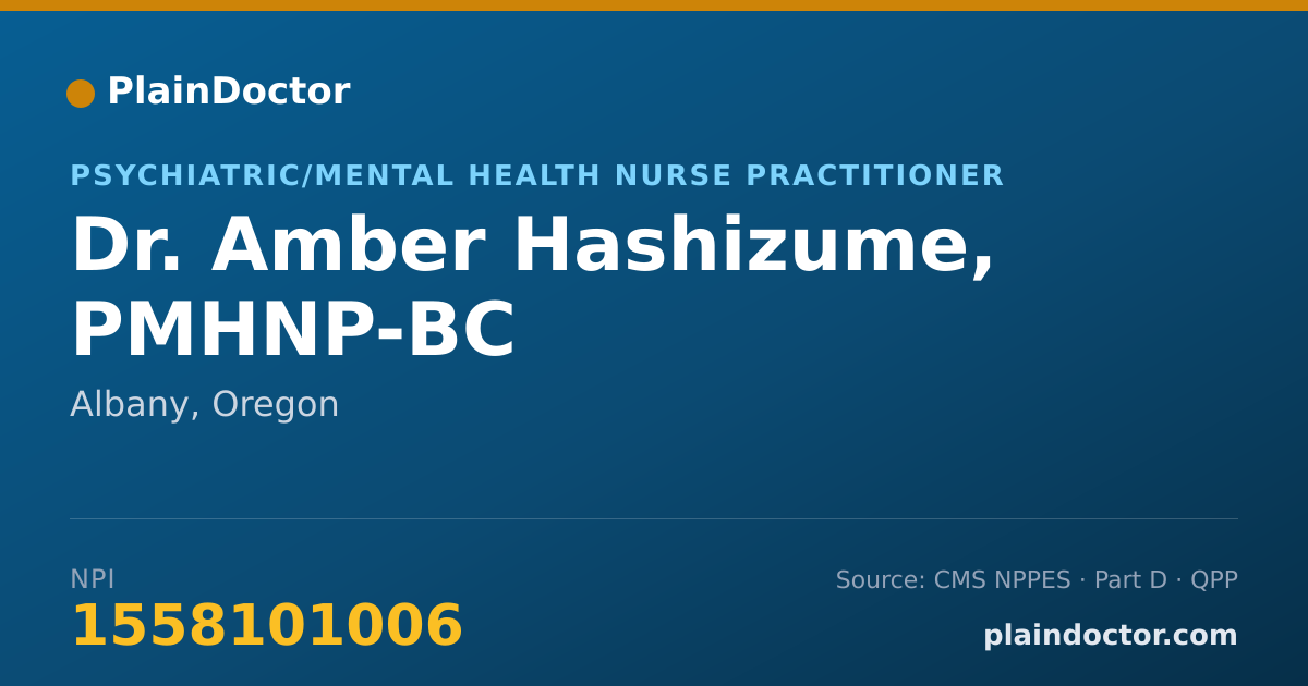 Shareable card for Amber Hashizume, PMHNP-BC - Psychiatric/Mental Health Nurse Practitioner, Albany, OR