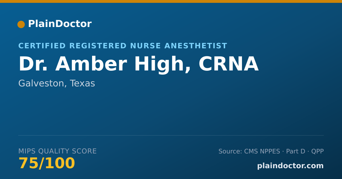 Shareable card for Amber High, CRNA - Certified Registered Nurse Anesthetist, Galveston, TX