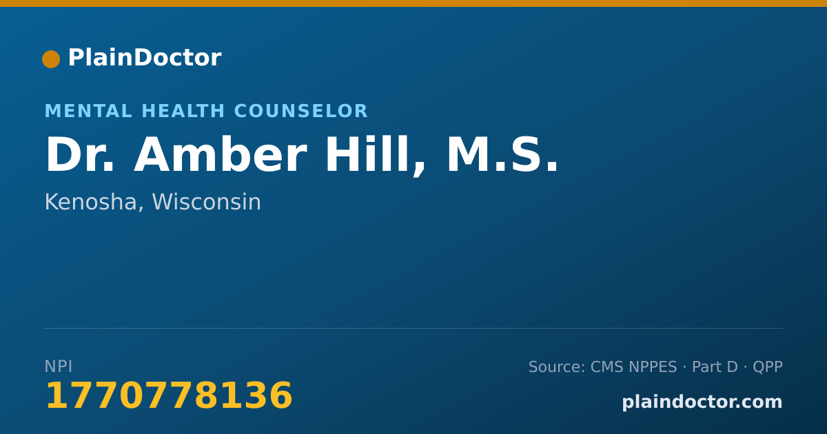 Shareable card for Amber Hill, M.S. - Mental Health Counselor, Kenosha, WI