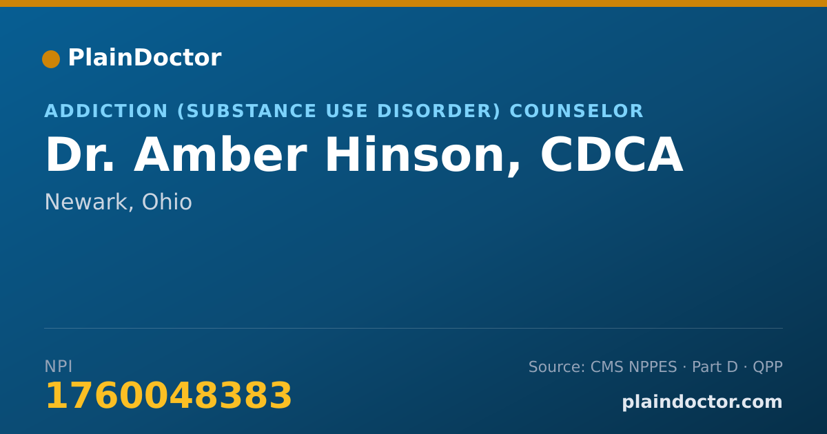 Shareable card for Amber Hinson, CDCA - Addiction (Substance Use Disorder) Counselor, Newark, OH