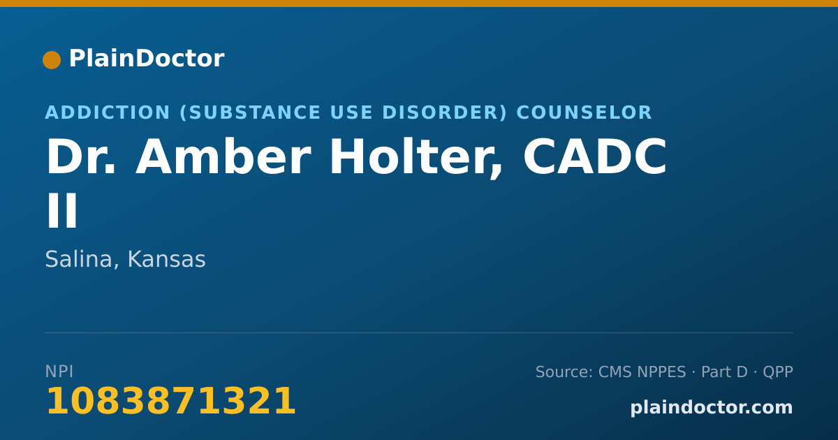 Shareable card for Amber Holter, CADC II - Addiction (Substance Use Disorder) Counselor, Salina, KS
