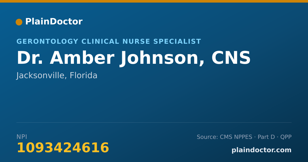 Shareable card for Amber Johnson, CNS - Gerontology Clinical Nurse Specialist, Jacksonville, FL
