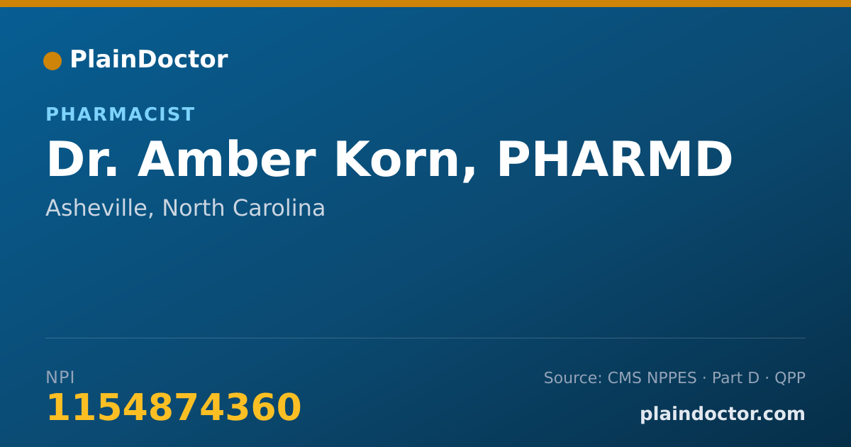 Shareable card for Amber Korn, PHARMD - Pharmacist, Asheville, NC