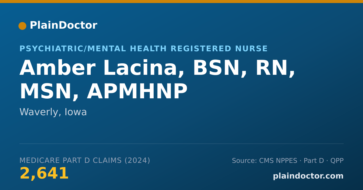 Shareable card for Amber Lacina, BSN, RN, MSN, APMHNP - Psychiatric/Mental Health Registered Nurse, Waverly, IA