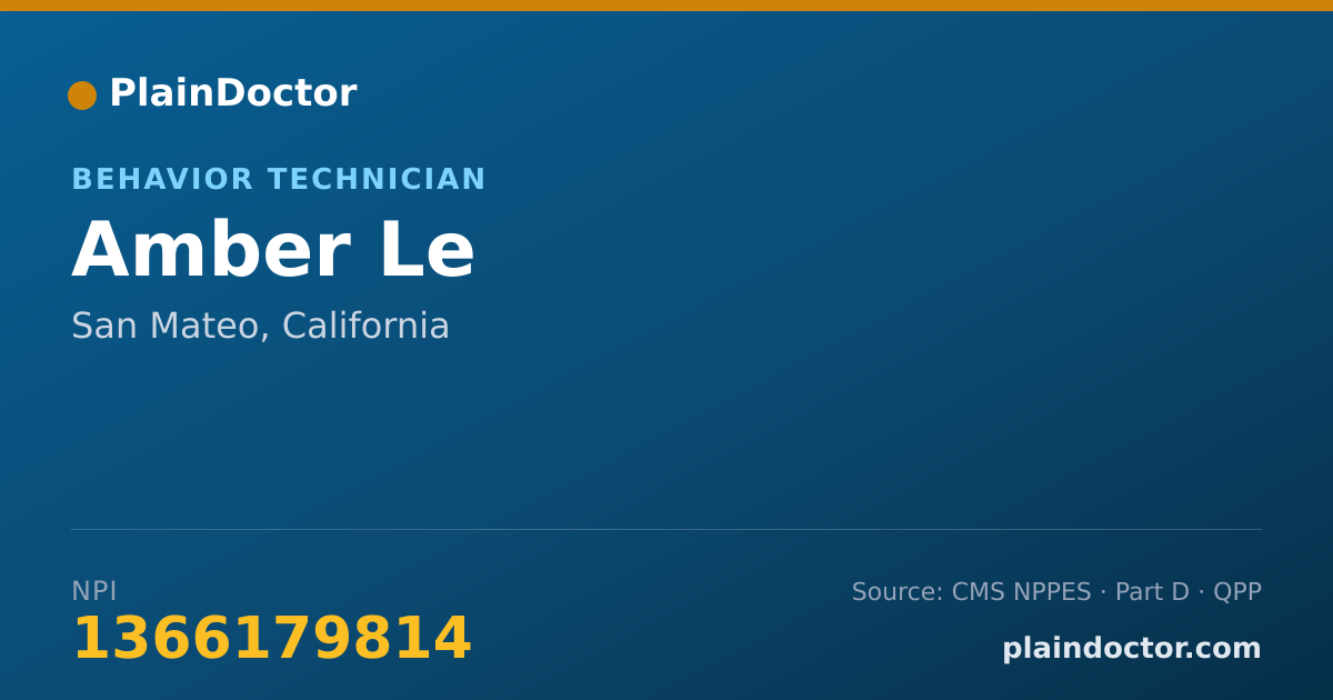 Shareable card for Amber Le - Behavior Technician, San Mateo, CA
