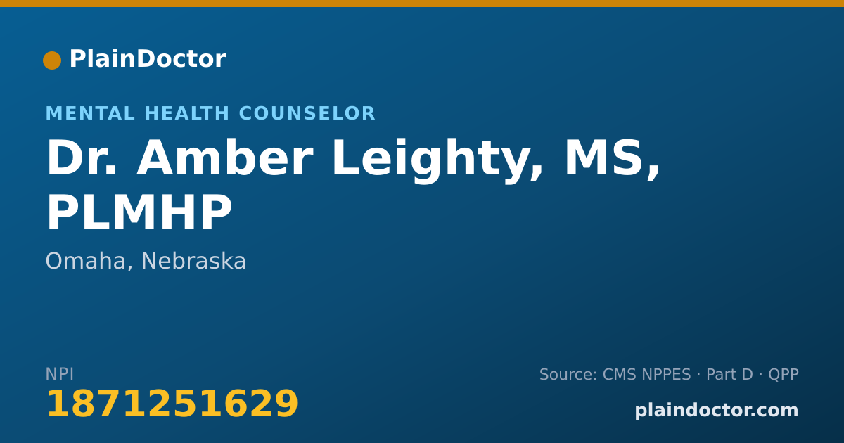 Shareable card for Amber Leighty, MS, PLMHP - Mental Health Counselor, Omaha, NE