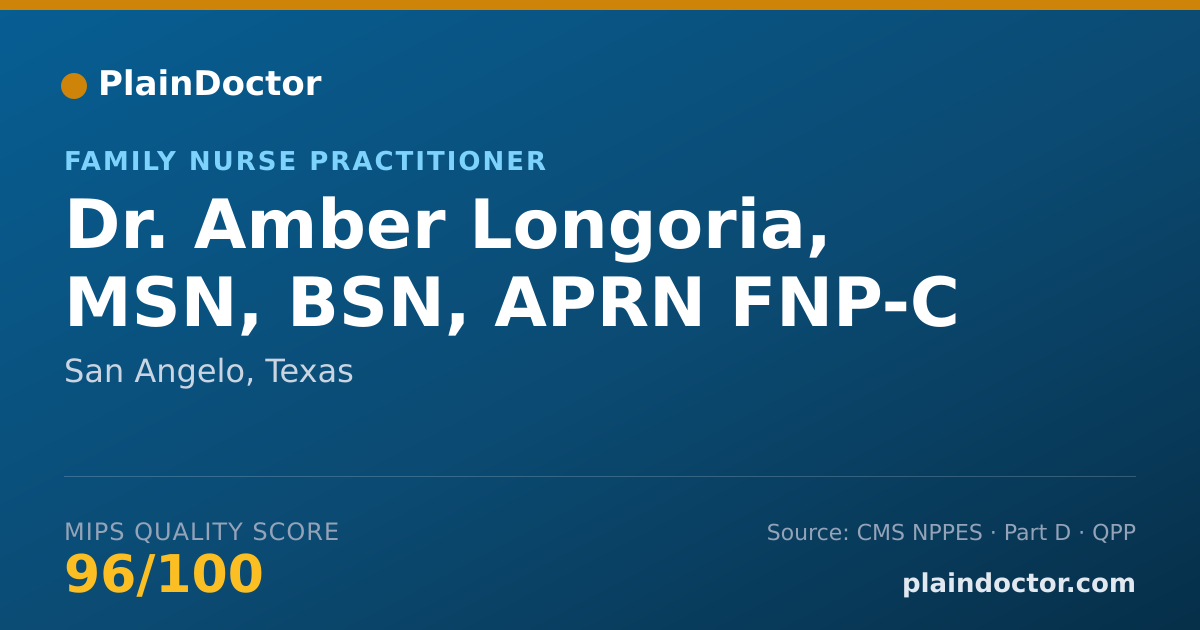 Shareable card for Amber Longoria, MSN, BSN, APRN FNP-C - Family Nurse Practitioner, San Angelo, TX