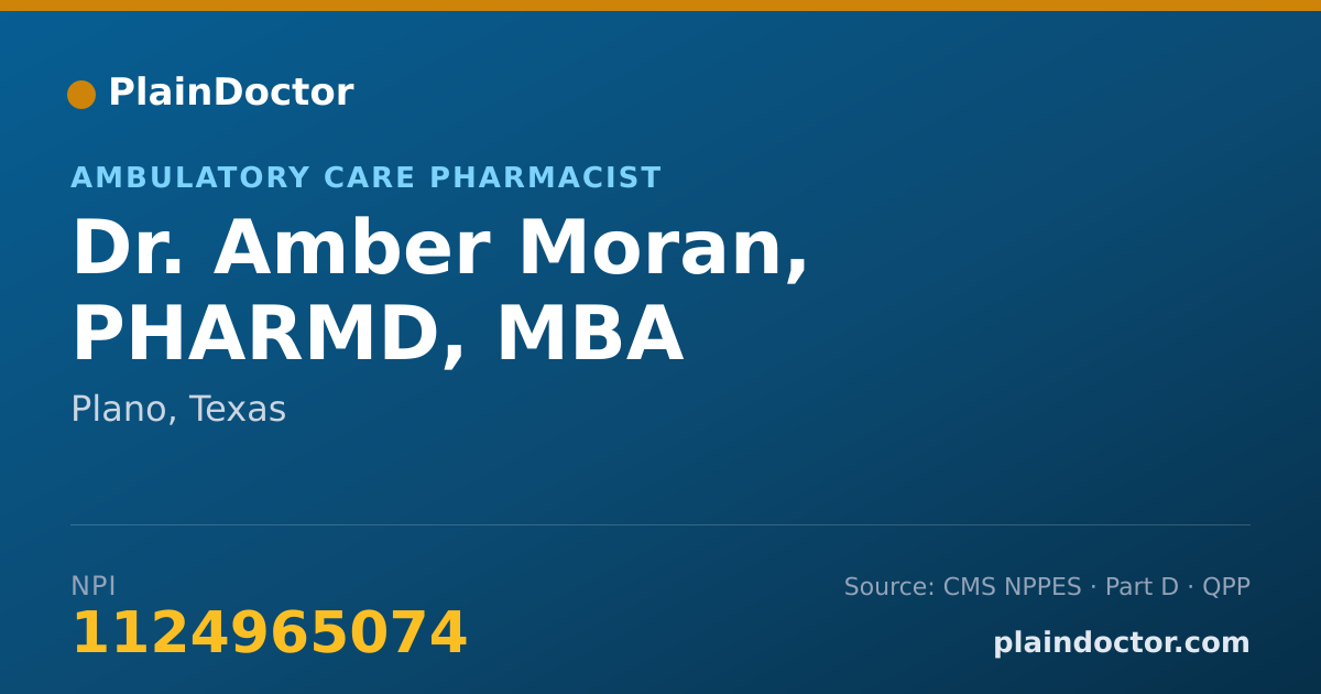 Shareable card for Amber Moran, PHARMD, MBA - Ambulatory Care Pharmacist, Plano, TX