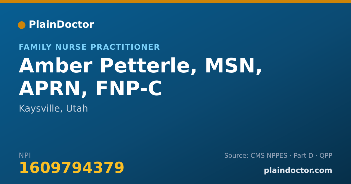 Shareable card for Amber Petterle, MSN, APRN, FNP-C - Family Nurse Practitioner, Kaysville, UT