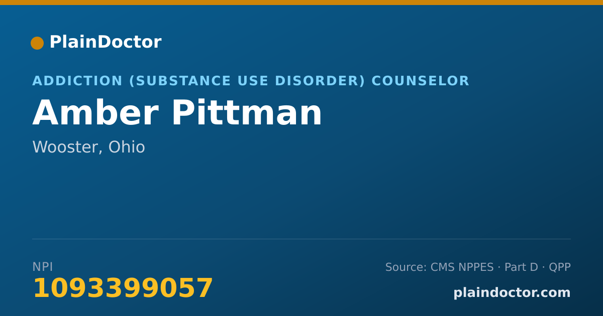 Shareable card for Amber Pittman - Addiction (Substance Use Disorder) Counselor, Wooster, OH
