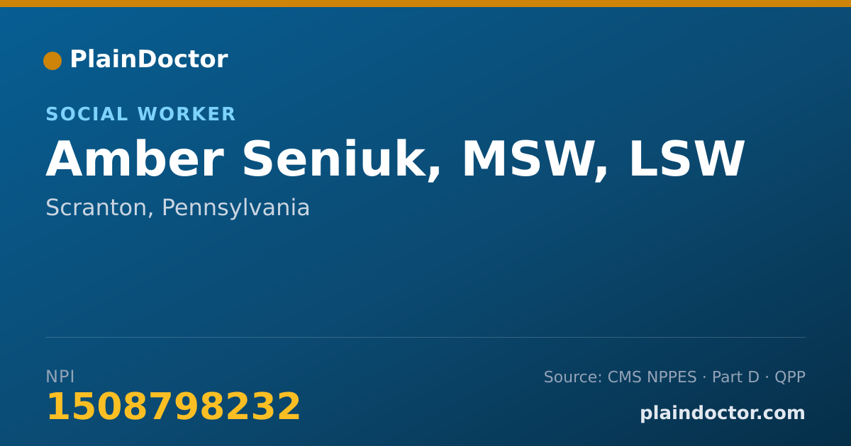 Shareable card for Amber Seniuk, MSW, LSW - Social Worker, Scranton, PA