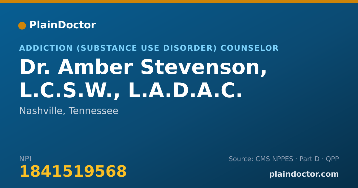 Shareable card for Amber Stevenson, L.C.S.W., L.A.D.A.C. - Addiction (Substance Use Disorder) Counselor, Nashville, TN