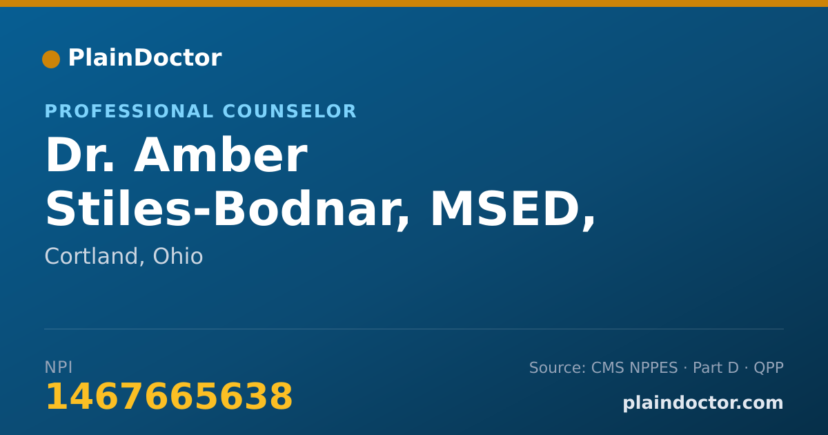 Shareable card for Amber Stiles-Bodnar, MSED, LPCC, LCDC III - Professional Counselor, Cortland, OH
