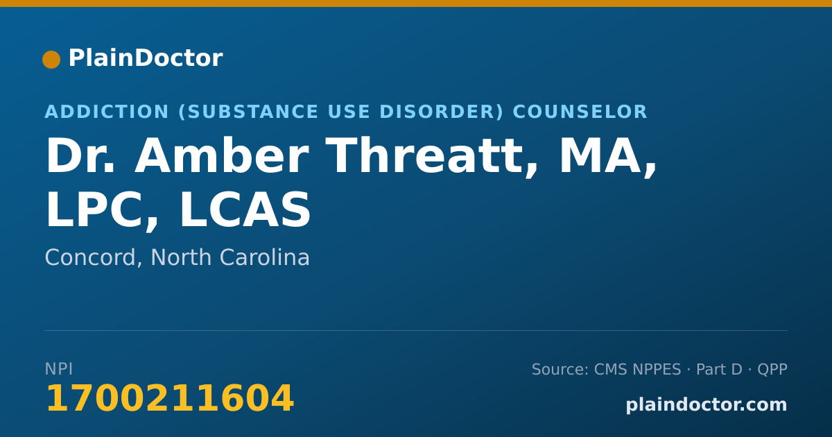 Shareable card for Amber Threatt, MA, LPC, LCAS - Addiction (Substance Use Disorder) Counselor, Concord, NC