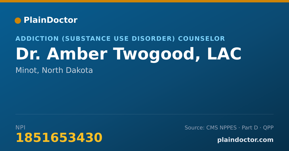 Shareable card for Amber Twogood, LAC - Addiction (Substance Use Disorder) Counselor, Minot, ND