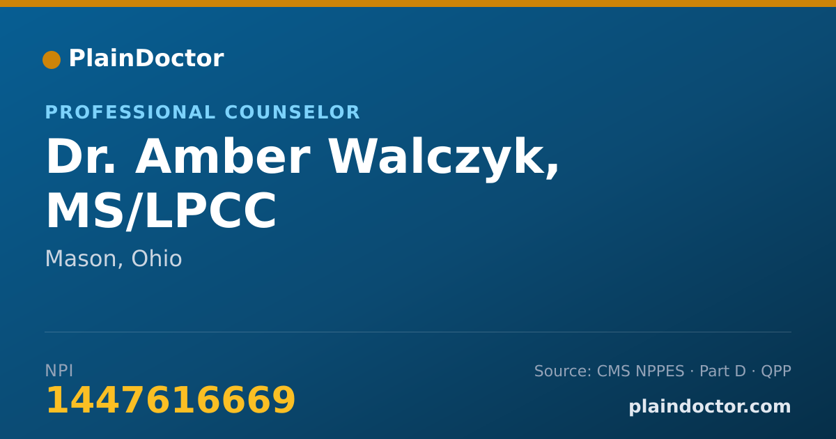 Shareable card for Amber Walczyk, MS/LPCC - Professional Counselor, Mason, OH