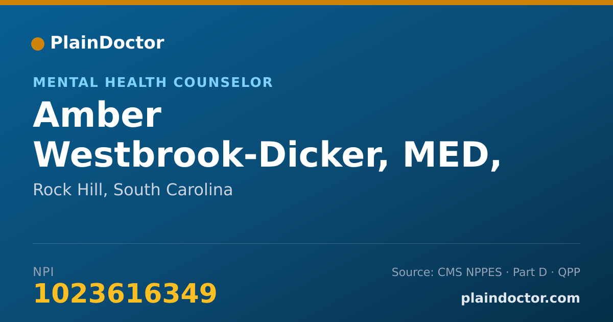 Shareable card for Amber Westbrook-Dicker, MED, LPC, CCTP, NCC - Mental Health Counselor, Rock Hill, SC