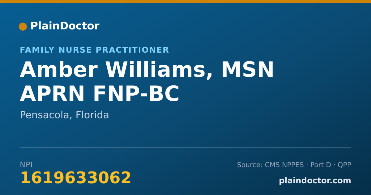 Shareable card for Amber Williams, MSN APRN FNP-BC - Family Nurse Practitioner, Pensacola, FL