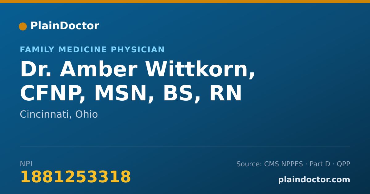 Shareable card for Amber Wittkorn, CFNP, MSN, BS, RN - Family Medicine Physician, Cincinnati, OH