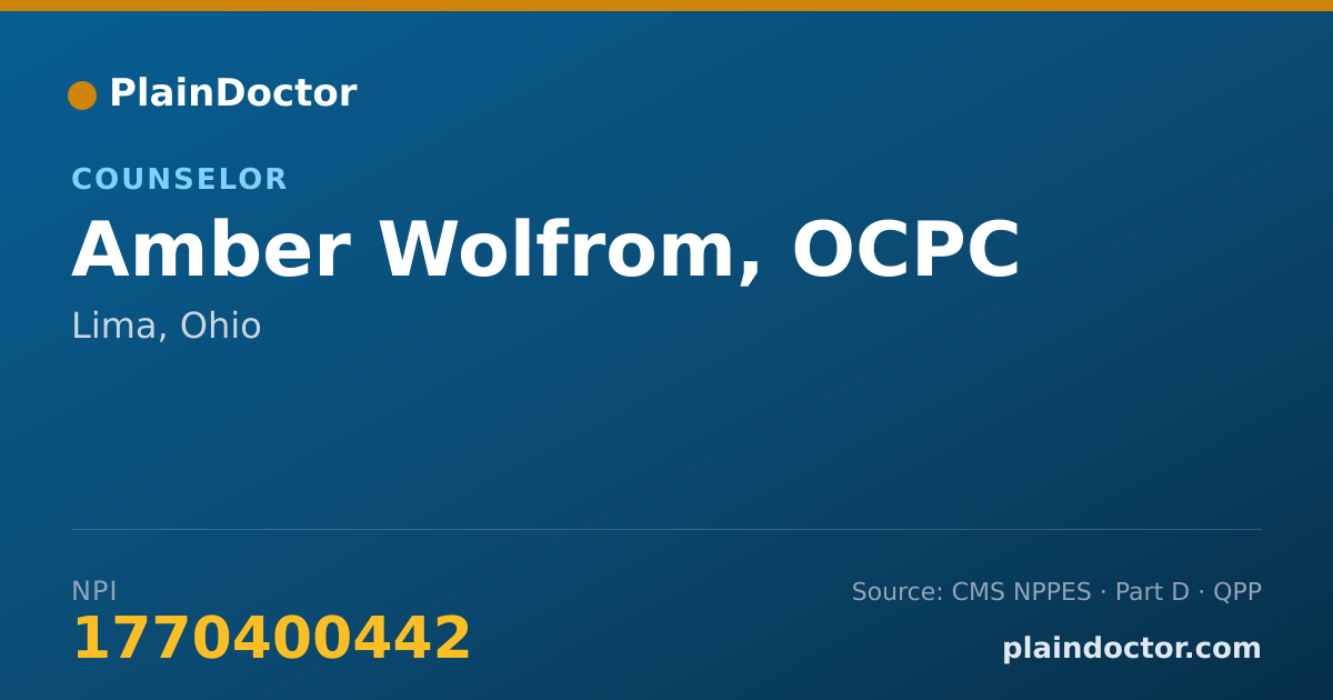 Shareable card for Amber Wolfrom, OCPC - Counselor, Lima, OH