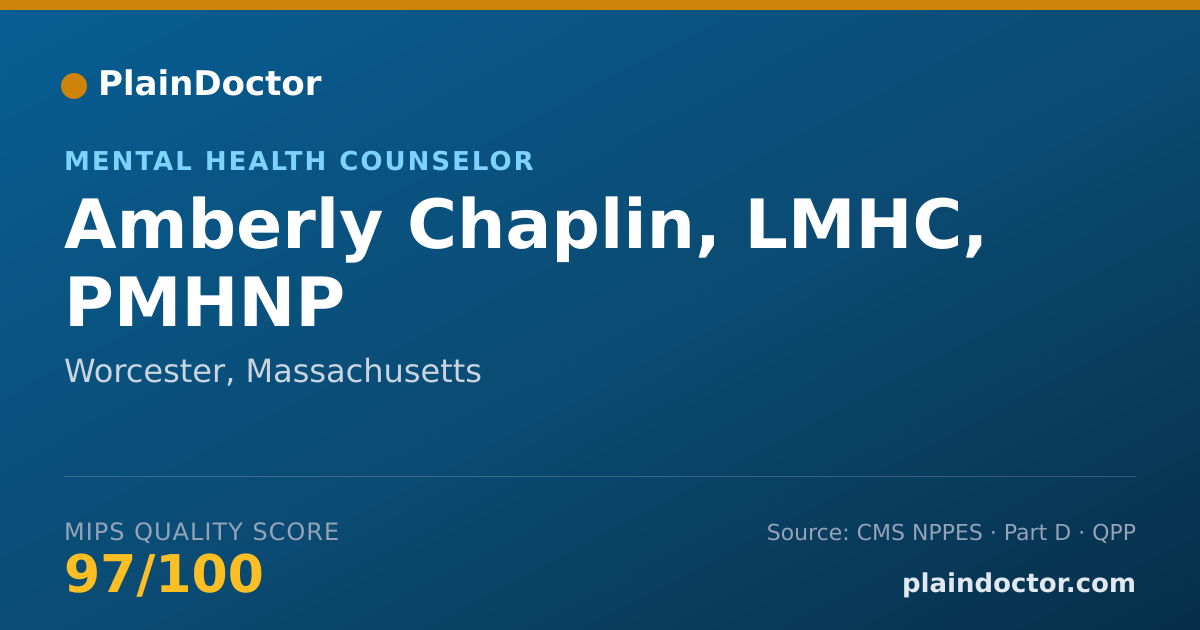 Shareable card for Amberly Chaplin, LMHC, PMHNP - Mental Health Counselor, Worcester, MA