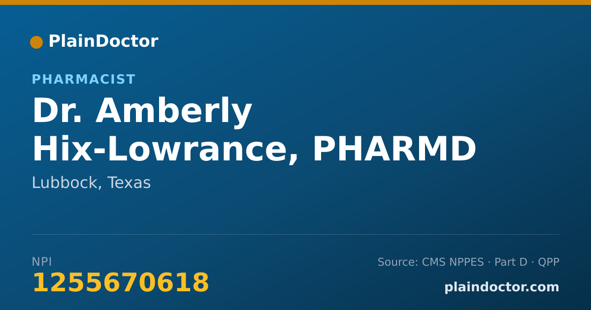 Shareable card for Amberly Hix-Lowrance, PHARMD - Pharmacist, Lubbock, TX