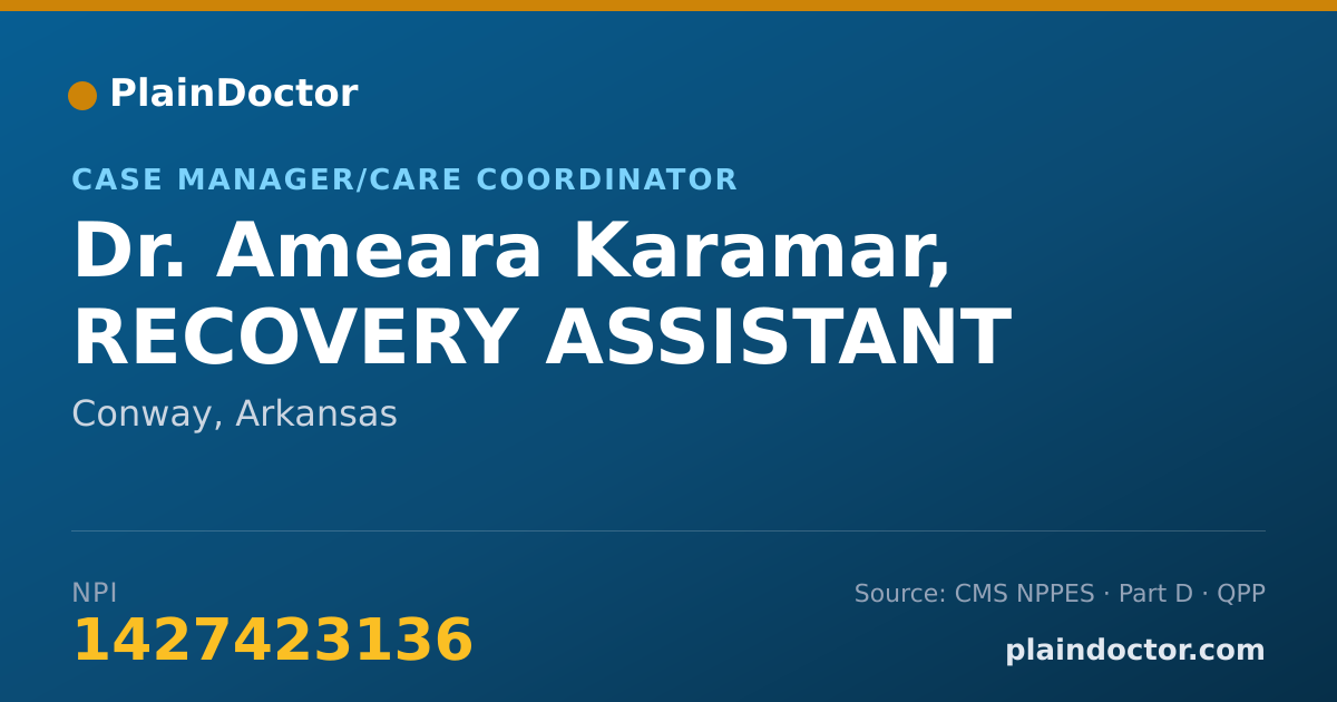 Shareable card for Ameara Karamar, RECOVERY ASSISTANT - Case Manager/Care Coordinator, Conway, AR