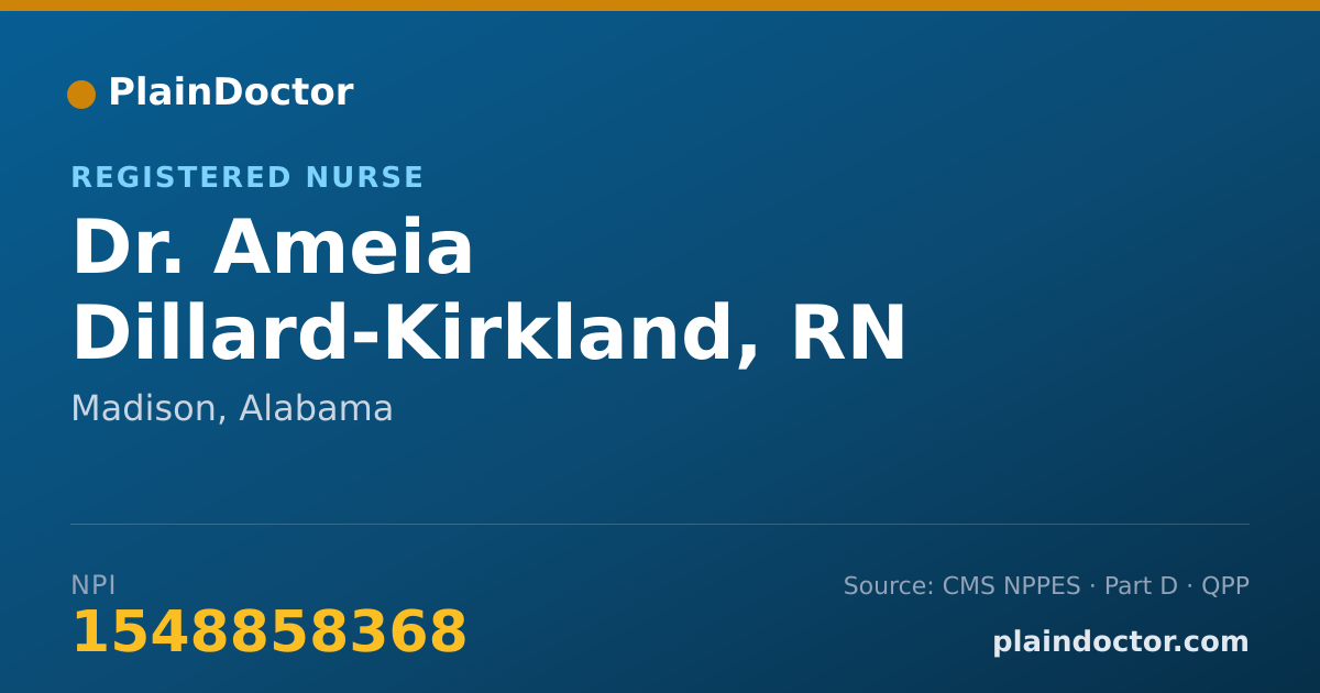 Shareable card for Ameia Dillard-Kirkland, RN - Registered Nurse, Madison, AL