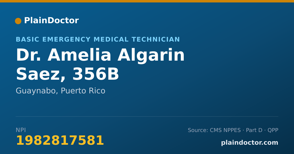 Shareable card for Amelia Algarin Saez, 356B - Basic Emergency Medical Technician, Guaynabo, PR