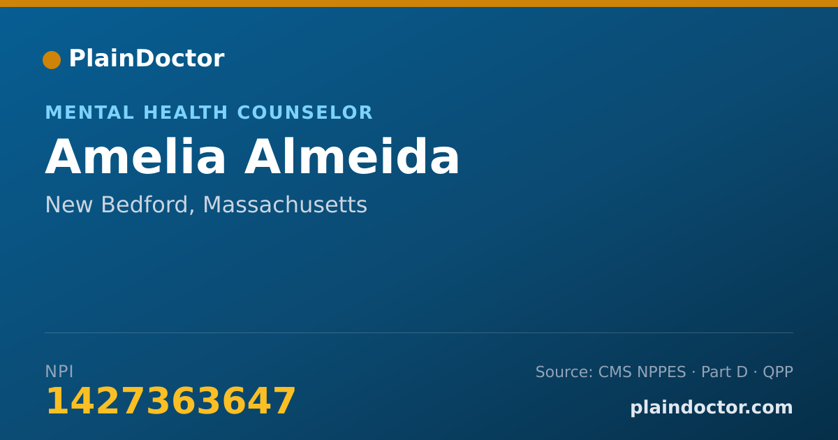 Shareable card for Amelia Almeida - Mental Health Counselor, New Bedford, MA