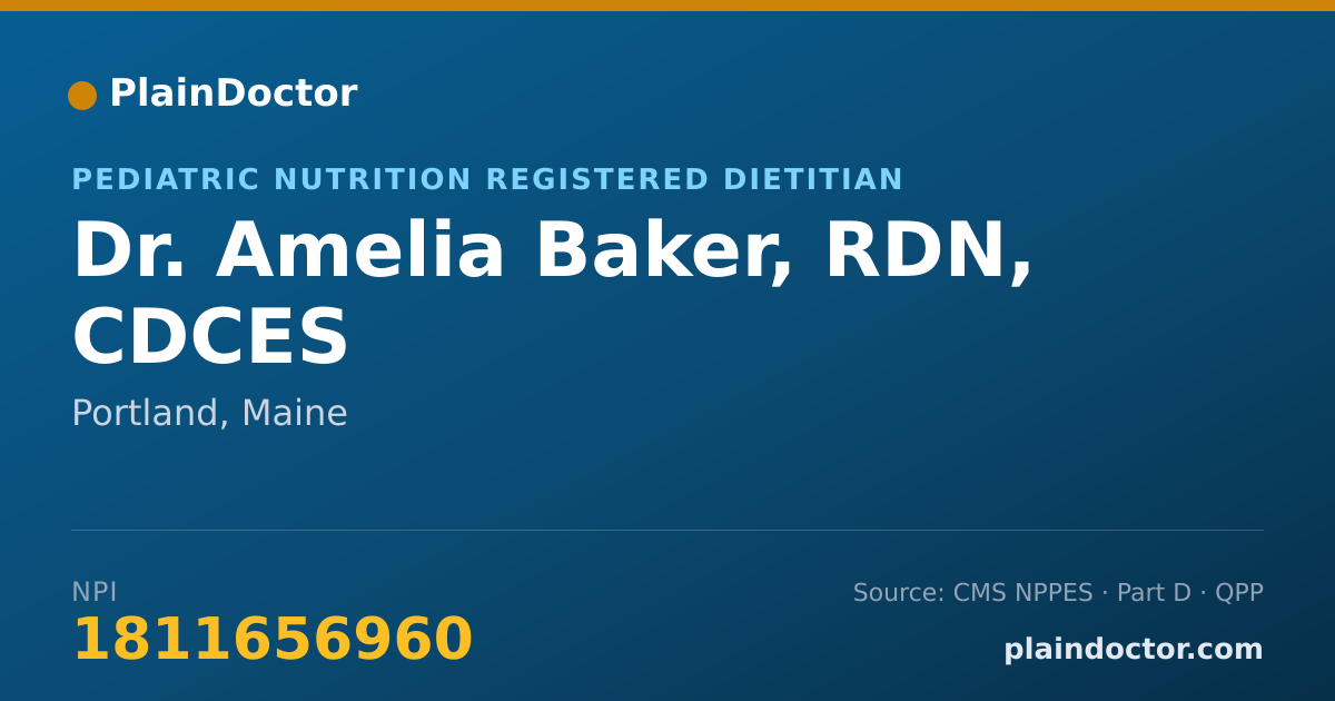 Shareable card for Amelia Baker, RDN, CDCES - Pediatric Nutrition Registered Dietitian, Portland, ME