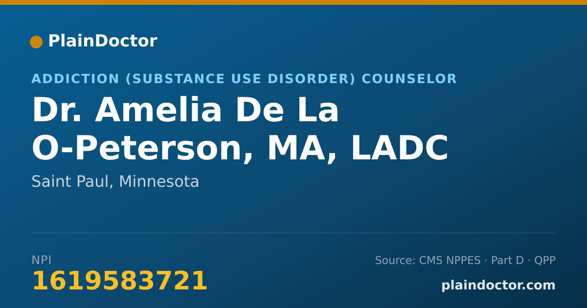 Shareable card for Amelia De La O-Peterson, MA, LADC - Addiction (Substance Use Disorder) Counselor, Saint Paul, MN
