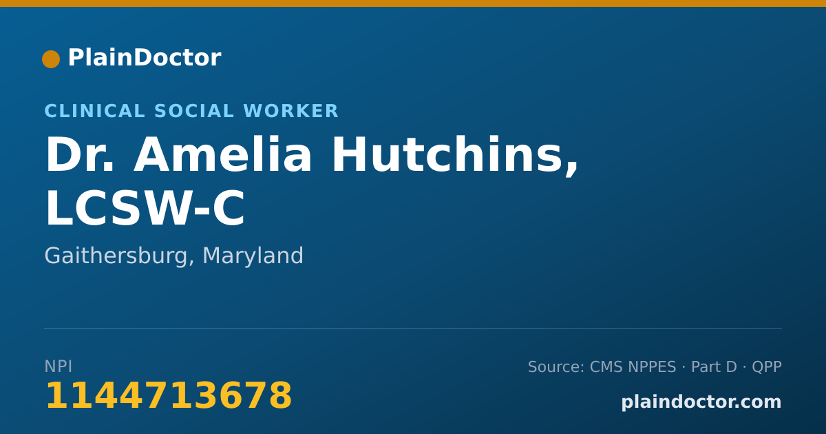 Shareable card for Amelia Hutchins, LCSW-C - Clinical Social Worker, Gaithersburg, MD