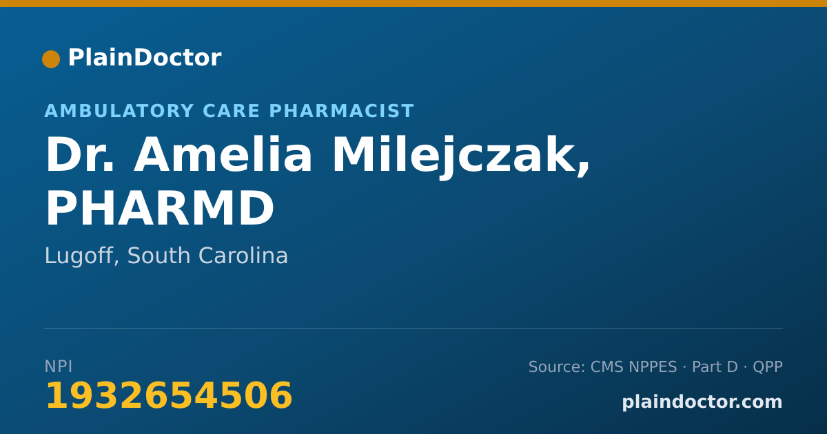 Shareable card for Amelia Milejczak, PHARMD - Ambulatory Care Pharmacist, Lugoff, SC