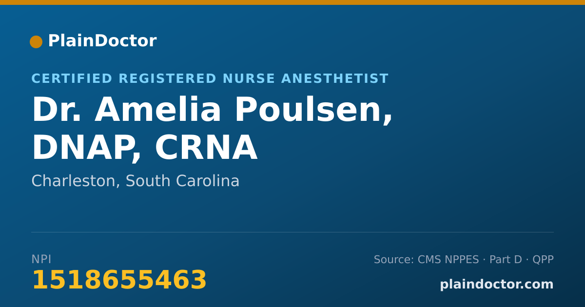 Shareable card for Amelia Poulsen, DNAP, CRNA - Certified Registered Nurse Anesthetist, Charleston, SC