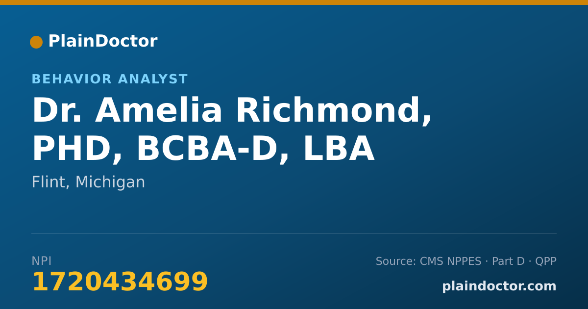 Shareable card for Amelia Richmond, PHD, BCBA-D, LBA - Behavior Analyst, Flint, MI